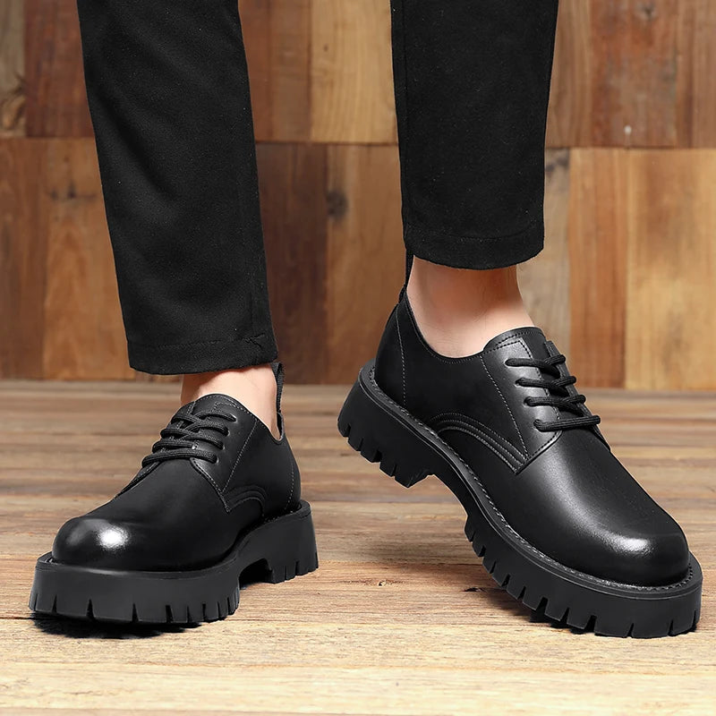 Soufree  -  Men's formal thick soled shoes Classic black versatile design style Wedding Fashion Party Leisure and Business Adult Shoes Hot