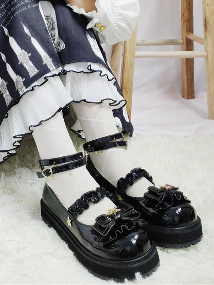 Soufree  -  Japanese Lolita Kawaii Shoes Women Outdoor Vintage Fashion Chic Sweet Shoes Bow Mary Janes Buckle Casual Round Toe Sandals 