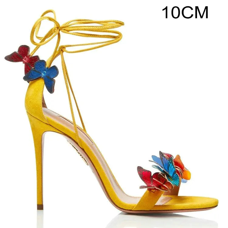 Soufree  - New Summer Strap With A Word Belt Butterfly Fairy Wind Design Sense Open Toe Super Slim High Heel Sandals Female Shoes