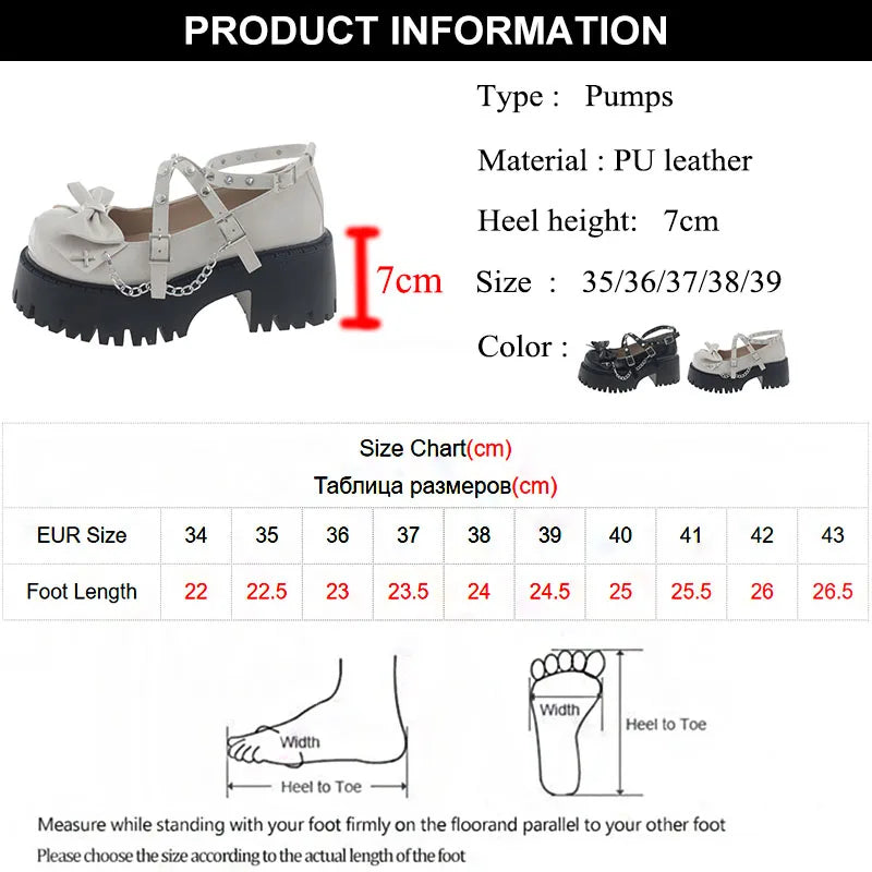 Soufree  -  Y2K Rivet Ankle Strap Mary Janes Women New Chain High Heels Platform Pumps Woman Bowknot Thick Bottom Punk Gothic Shoes