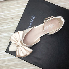 Soufree  -  Women Sandals with Bow Flat Heel Solid Color Side Empty Girl's Shoes Summer Autumn Sweet Back Strap Size 33-44 Pointed Toe