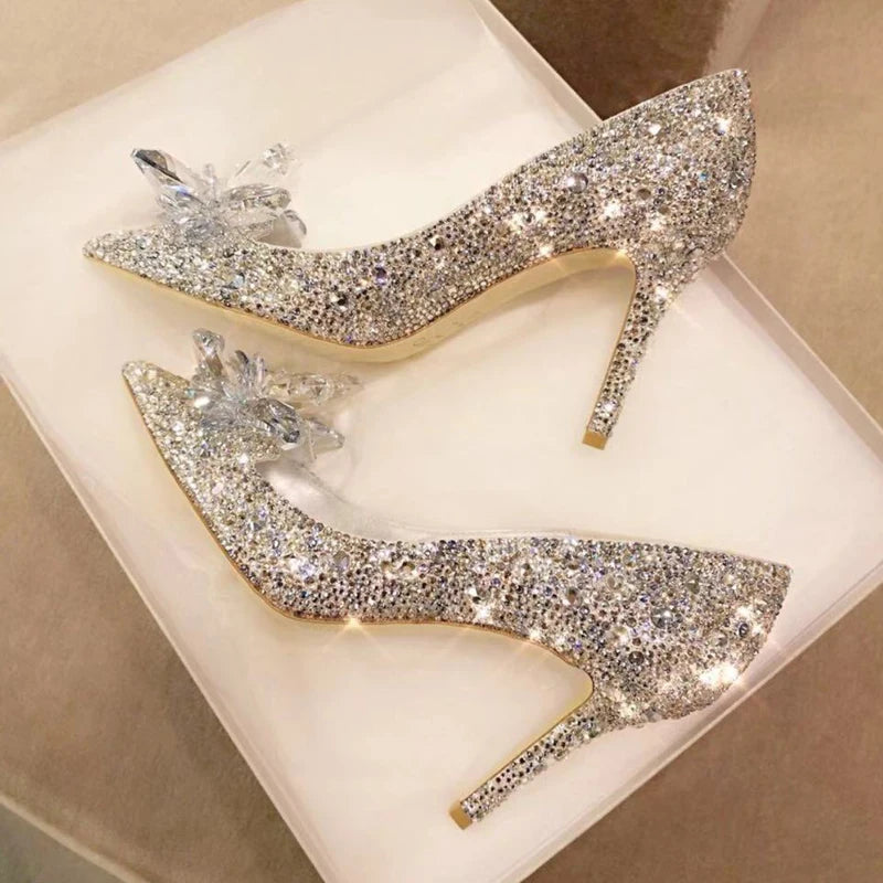 Soufree  -  Newest Shoes Rhinestone High Heels Women Pumps Pointed toe Woman Crystal Party Wedding Shoes 5cm/7cm/9cm