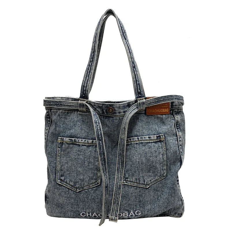 Soufree  -  Large Denim Women's Bag New Jeans Tote Bag Y2K Canvas Shoulder Bag Student Eco Bag Korean Shopper Female Purses and Handbag