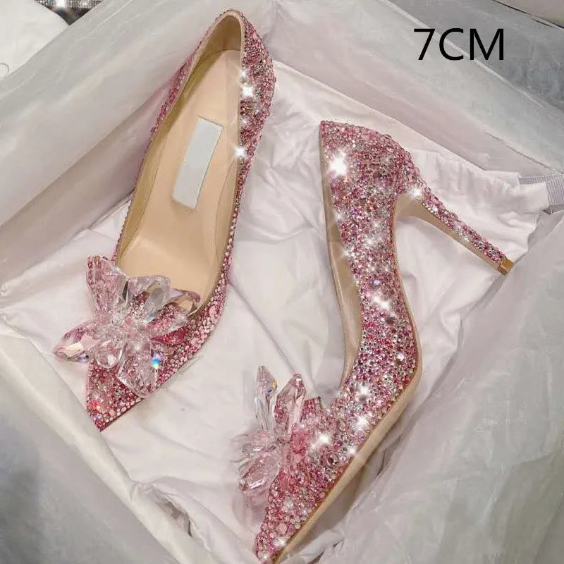 Soufree  -  Newest Shoes Rhinestone High Heels Women Pumps Pointed toe Woman Crystal Party Wedding Shoes 5cm/7cm/9cm