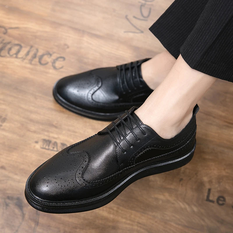 Soufree  -  Brogues Leather Formal Shoes Men Oxfords Thick Bottom Men Fashion Wedding Party Men Dress Shoes Italian Designer Male Shoes