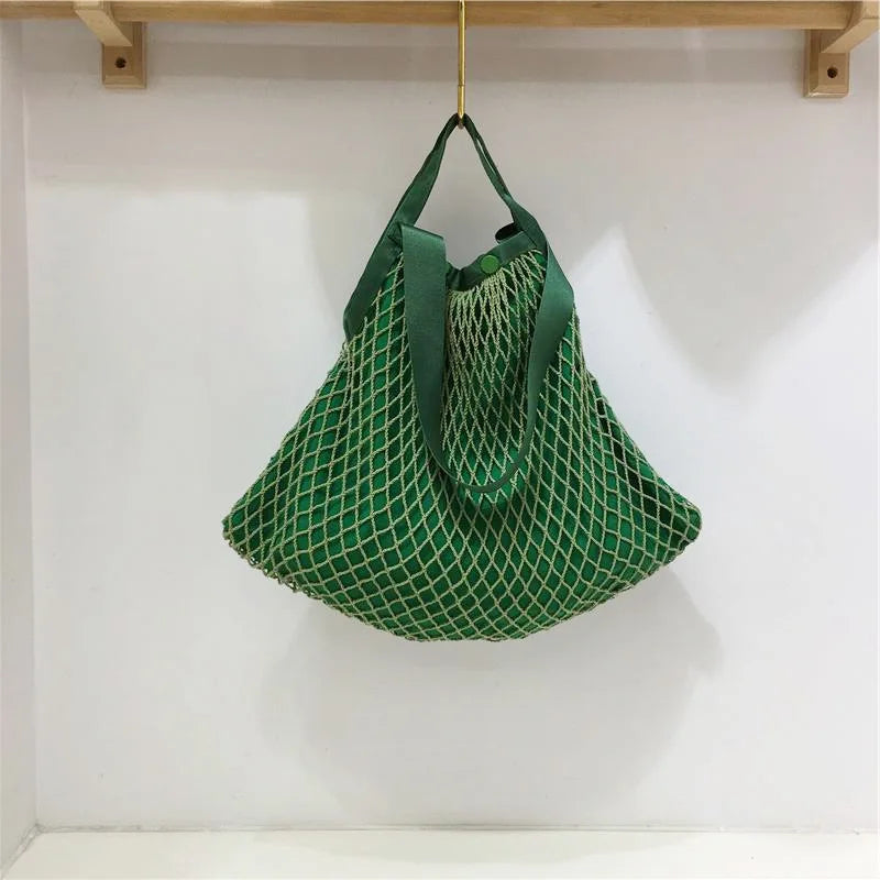 Soufree  -  Fashion design stitching design woven Net Bag for women handbag  large capacity casual ladies shoulder bag big totes bolsa