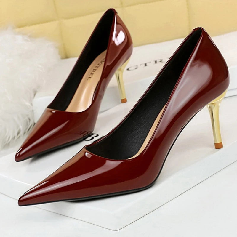 Soufree  -  Shoes Woman Pumps Patent Leather High Heels Shoes Women Occupation OL Office Shoes Stiletto Women Heels Plus Size 43