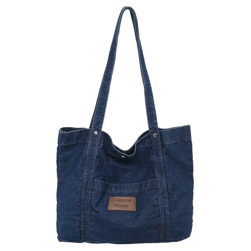 Soufree  -  Large Denim Women's Bag New Jeans Tote Bag Y2K Canvas Shoulder Bag Student Eco Bag Korean Shopper Female Purses and Handbag