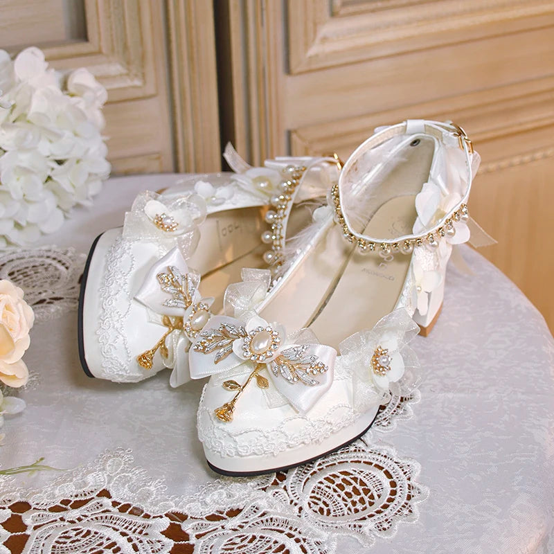 Soufree  -  Flower Wedding Lolita Shoes Handmade Original One Night Story Authentic Tea Party Princess Lo Shoes Customized Lolita High Heels