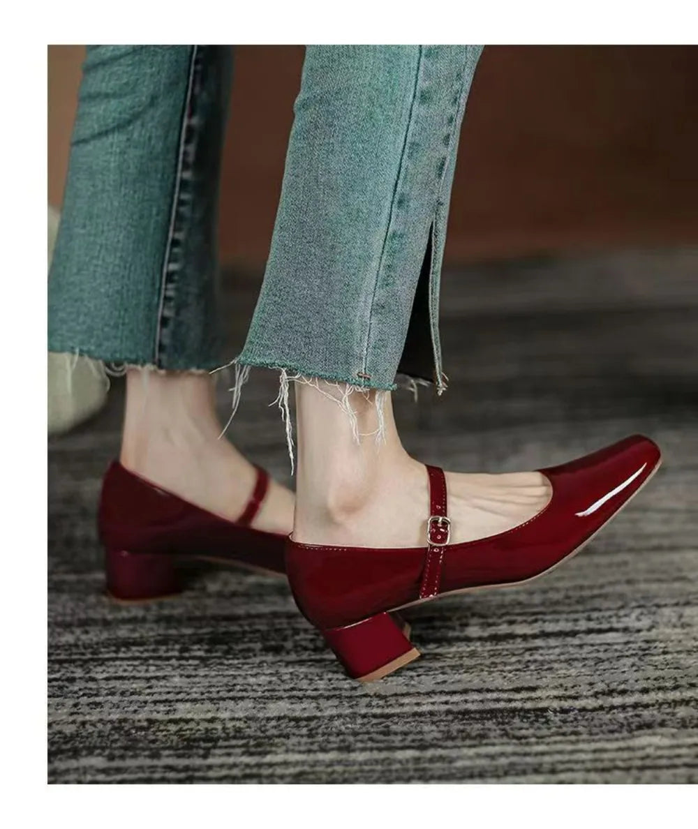 Soufree  -  Women Ballet Pumps Lolita Mary Jane Ladies Chunky Heel Bow-knot Shallow Sandals Female Cute Sweet Round Toe College Girl Shoes