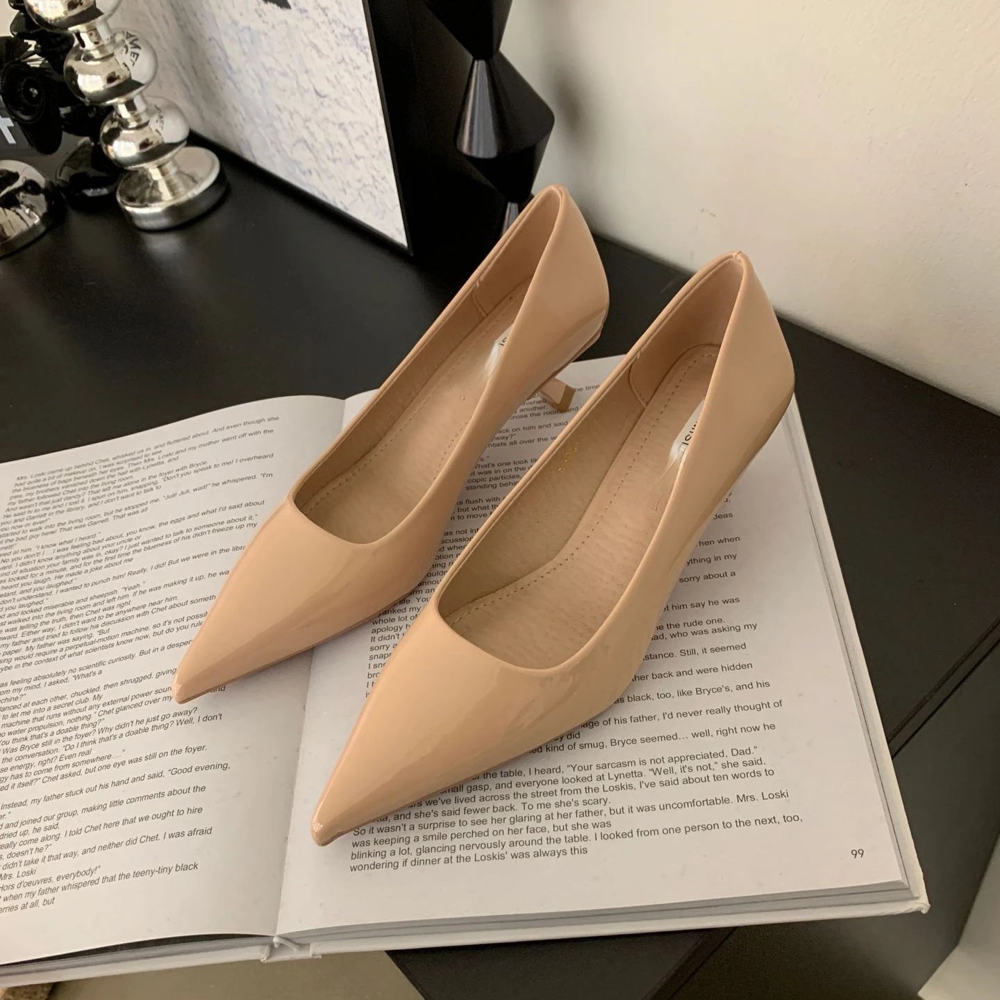 Soufree  -  Patent Leather Low Heel Office Women Shoes Pumps Pointed Low Elegant High Heels Simple Comfy Nude Spring Footwear for Women