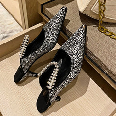 Soufree  -  Luxury Sandals Women Pointed Toe High Heels Flip-flops Female Shiny Designer Slipper Women Fashion Mule Pumps Women