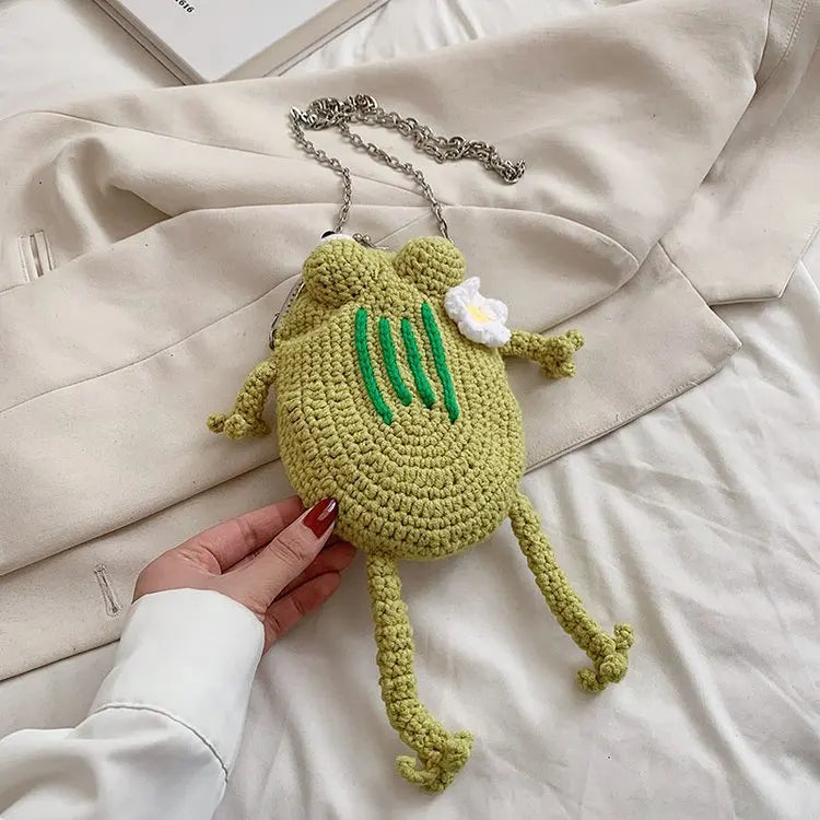 Soufree  -  Cute Green Frog Shoulder Bag Knitted Crossbody Bag Casual Women Messenger Bag Decoration Bag Phone Coin Purse