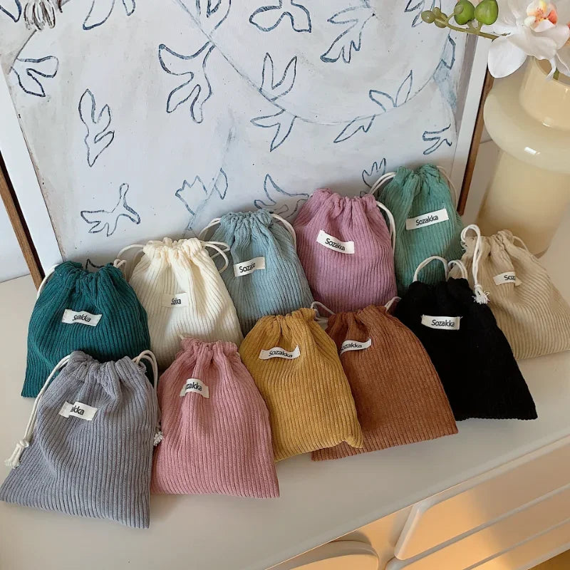 Soufree  -  Handbags Woman Jewelry Lipstick Cosmetic Tote Rope Bags Storag Pouch String Bag Cute Corduroy Small Coin Purse Drawstring Bag