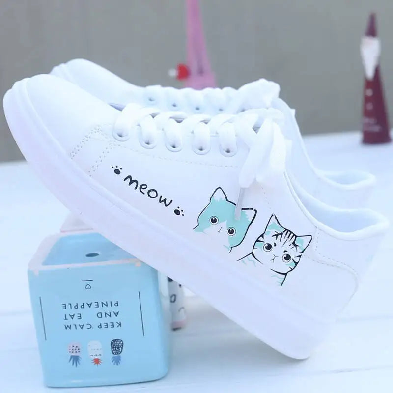 Soufree  -  White Sneakers for Women New Spring Autumn Fashion Girl Student Walking Spotrs Shoes Casual Flat Kitten Shoes Free Shipping