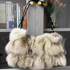 Soufree  -  Winter Fox Fur Bag Women's  Bag Fashion  Handbag Ladies Bags Purses Women Shoulder Bag Real Silver Fox Fur Messenger Bags