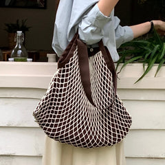 Soufree  -  Fashion design stitching design woven Net Bag for women handbag  large capacity casual ladies shoulder bag big totes bolsa