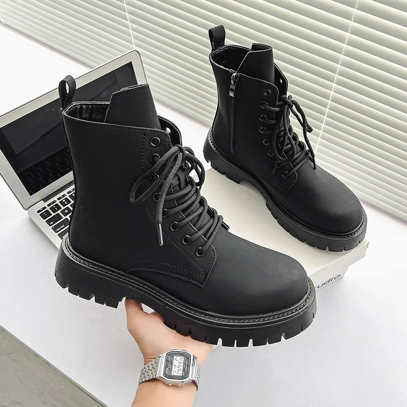 Soufree  -  Autumn Men Japan Karajuku Korean Style Fashion High Top Streetwear Thick Platform Boots Casual Leather Shoes Male Lace Up Shoes