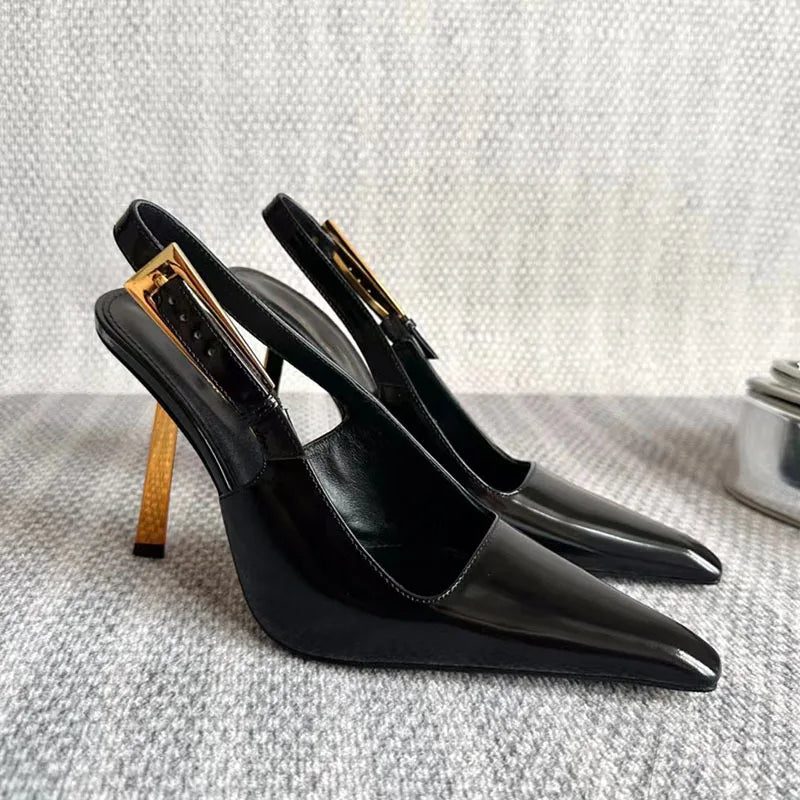 Soufree  -  Pointed Stiletto Heels Women Pumps Patent Leather Summer Designer Mule Sandals Elegant Sexy Office High Heels Women Shoes