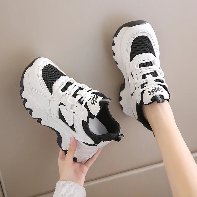 Soufree  - Mix Color Platform Sneakers for Women Lace-Up Breathable Mesh Vulcanize Shoes Ladies Thick Bottom Non-Slip Sports Shoes Female