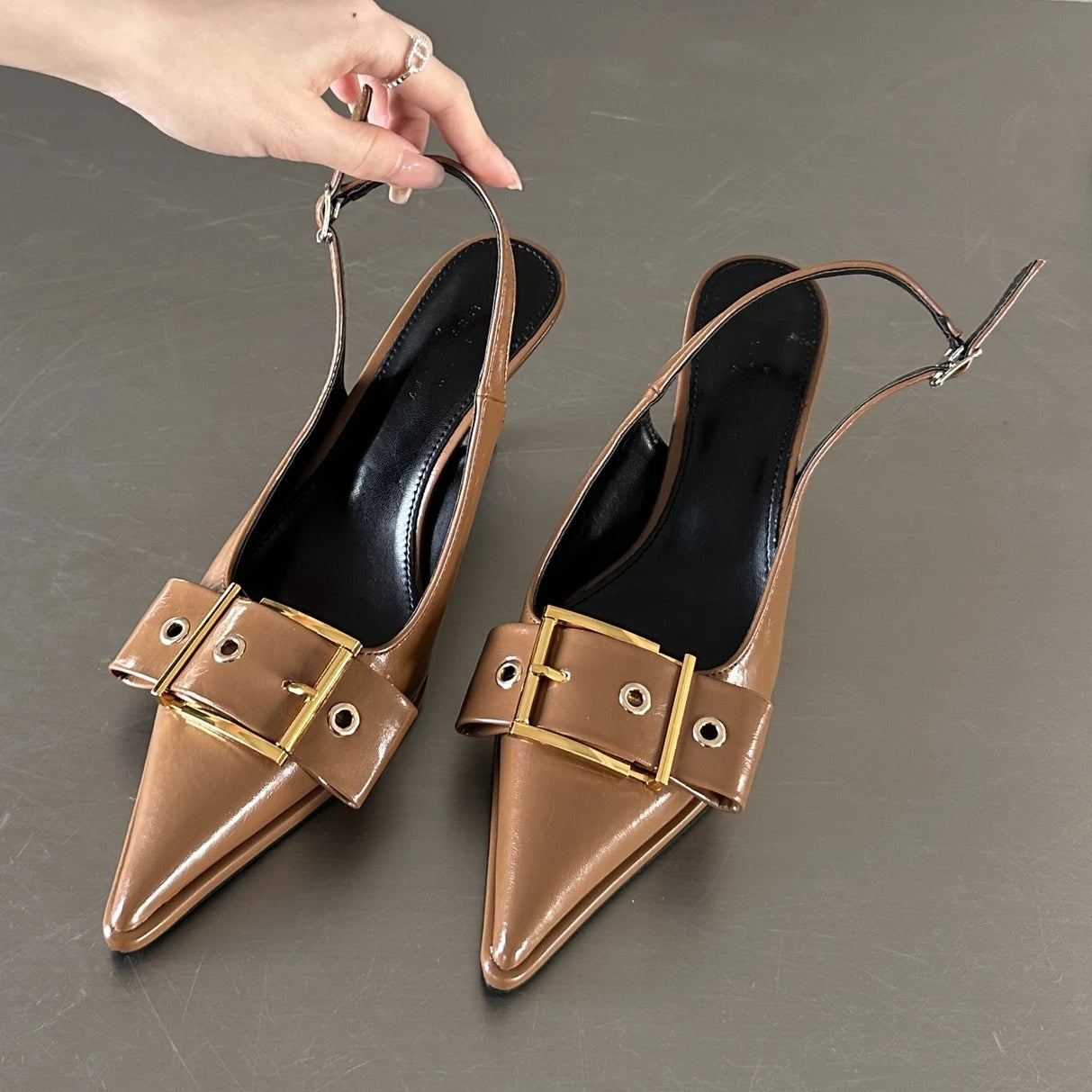 Soufree  -  Stiletto Heel Sandals Women Pumps Pointed Toe Metal Belt Elegant Office Sandals Summer Designer Slingback Heeled Sandals Female