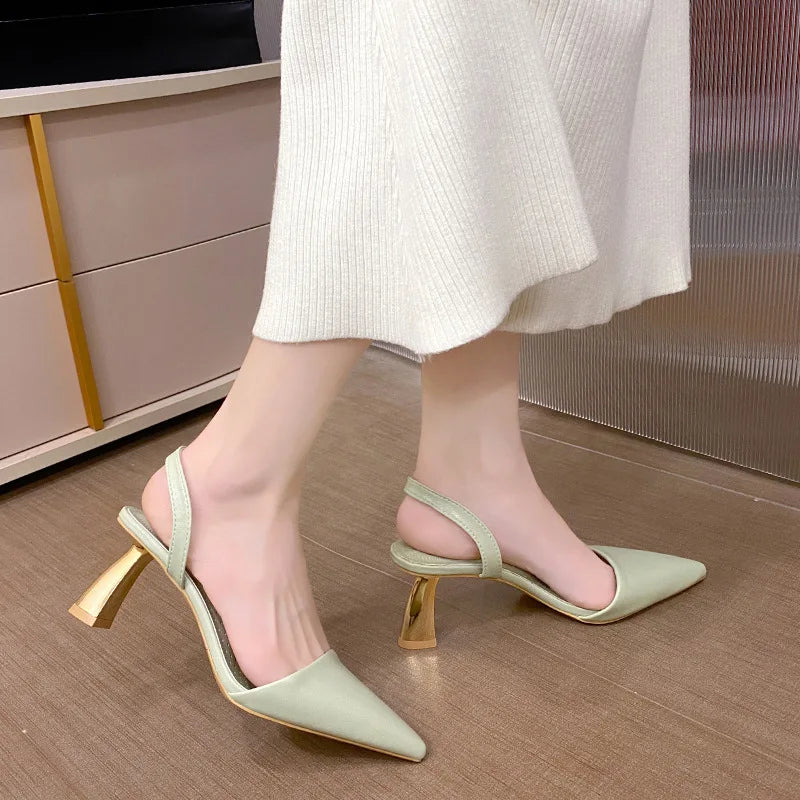 Soufree  -  Sandals Female New Pointed High Heels Fine Heel Baotou Back Hollow Sandals Summer Dress High Heel Ladies Pumps wedges shoes