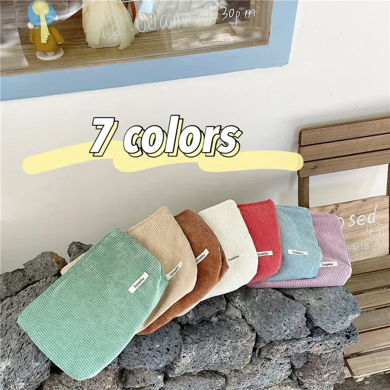 Soufree  -  Women Large Cosmetic Bag Corduroy Cloth Girl Makeup Pouch Travel Bag Lipstick Organizer Cases Zipper Clutch Pencil Case Purse