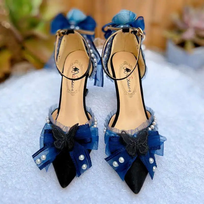 Soufree  -  pink lolita heels women's bow shoes blue heels luxury women's sandal luxury designer heels y2k Japanese bridal Stiletto shoes