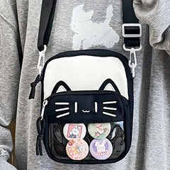 Soufree  -  Harajuku Mini Women Ita Bags Women Casual Nylon Cartoon Cat Embroidered Bolso Mujer Daily Subculture DIY Badge Bag Female