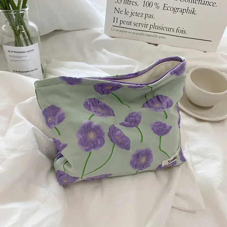 Soufree  -  Flower Women's Makeup Bags Travel Toiletries Wash Bags Large Beauty Cosmetic Bag Multifunction Canvas Handbags Storage Organizer