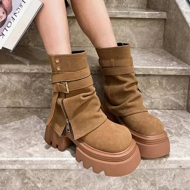 Soufree  -  Platform Ankle Boots Women High Heels Suede Shoes Woman Trend Winter Goth Chelsea Boots New Gladiator Botas Mujer Sneakers