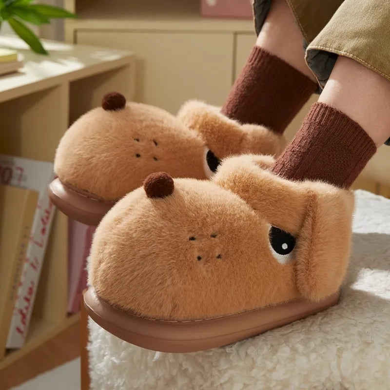 Soufree  -  New Arrival Cute Cartoon Dog Warm Slippers For Women Men Winter Platform Shoes Soft Plush Couples Indoor Fluffy Snow Boots