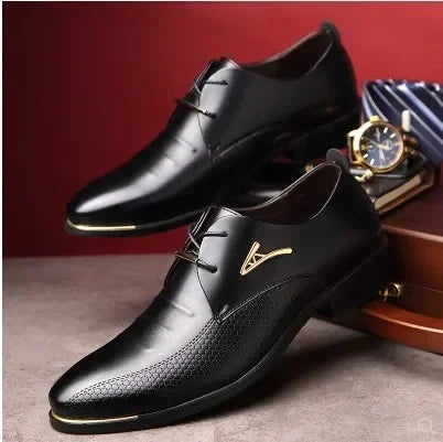 Soufree  -  Men's Leather Shoes Lace-Up Casual Shoes Business Dress Men's Shoes Breathable Wedding  Wear-resistant  Men