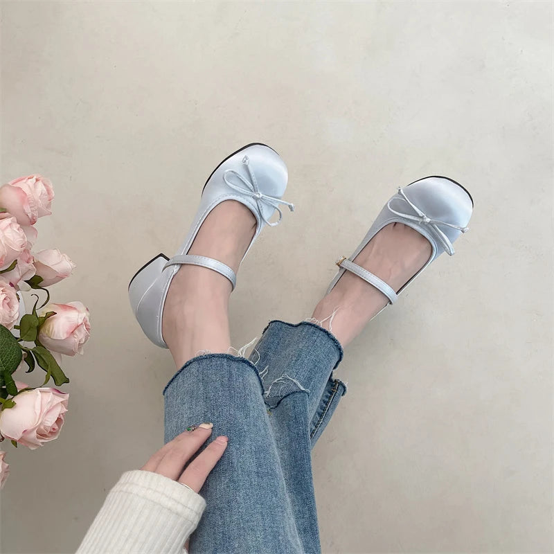 Soufree  -   Spring Summer Fashion Mary Jane Shoes Shallow Mouth Round Head Middle Heel Shoes Ladies Elegant Outdoor Single Pump Shoes