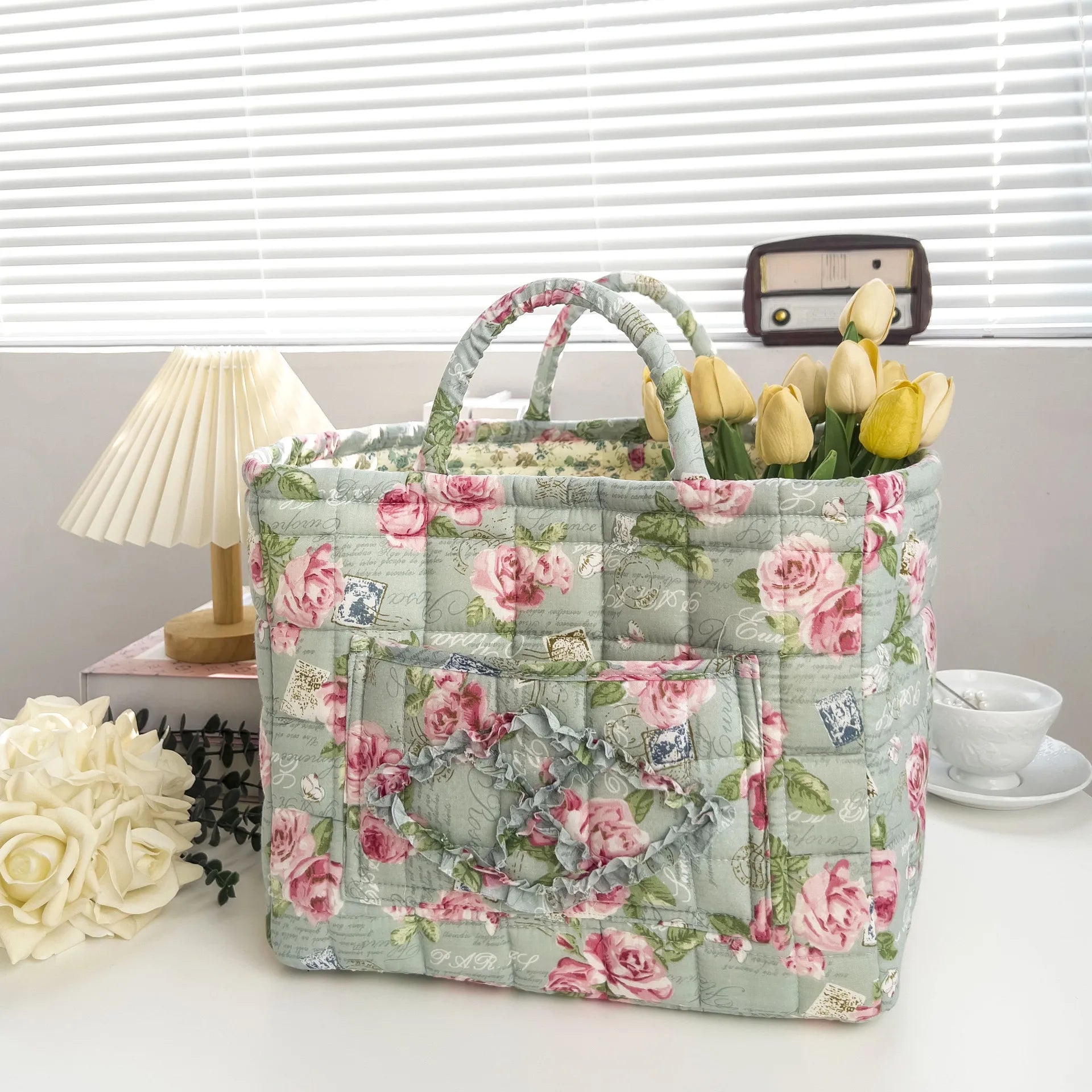 Soufree  -  Sweet Floral Women's Bento Handbags Retro Patchwork Ladies Tote Shoulder Bags Retro Flower Female Storage Shopper Bag Purse