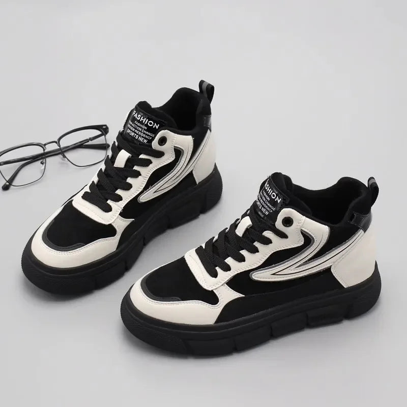 Soufree  -  Cowhide Casual Sneakers for Women Autumn Winter Warm Plus Velvet Sneakers Thick-soled Sports Shoes Tennis Shoes Free Shipping