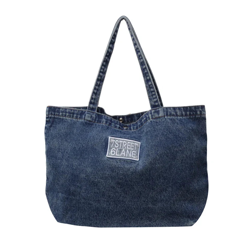 Soufree  -  Large Denim Women's Bag New Jeans Tote Bag Y2K Canvas Shoulder Bag Student Eco Bag Korean Shopper Female Purses and Handbag