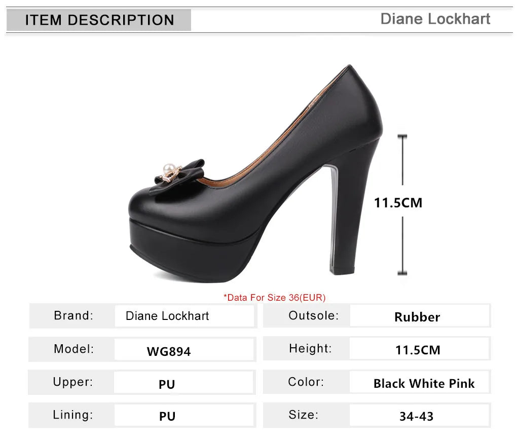 Soufree  -  Spring Elegant Woman Pumps White Pink Black Wedding Party Dress Shoes Platform Female High Heels Bow Ladies Size 34-43