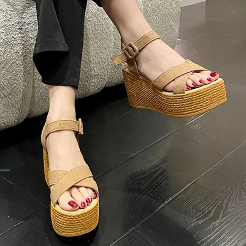 Soufree  -  New Wedge Heel Summer New Fashion Platform Thick Bottom Buckle Casual Comfortable Walking Shoes Sandals for Women