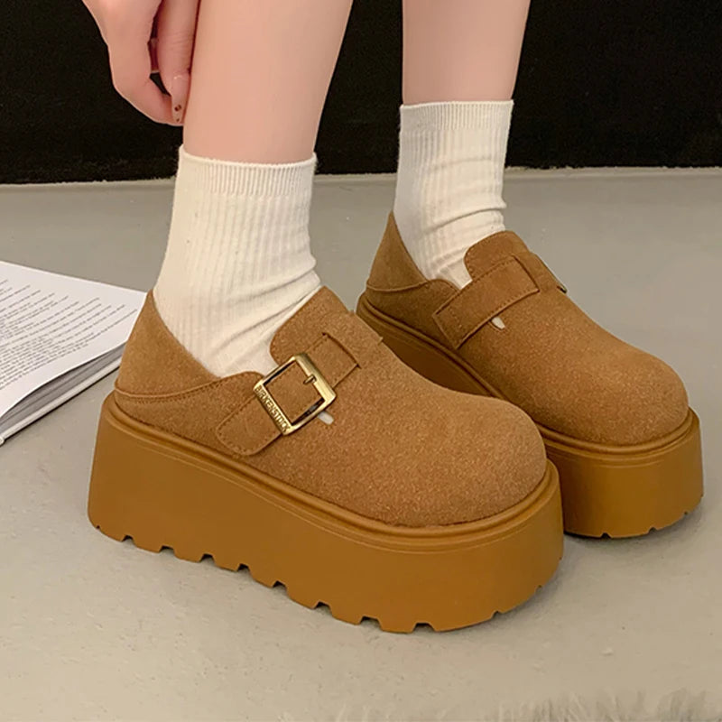 Soufree  -  Platform Women Suede Shoes High Heels Walking Winter Loafers Shoes Woman Trend Designer Fashion Snow Botas Mujer Sneakers