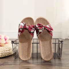 Soufree  -  Women Slippers Flip Flops Female Bowknot Sweet Shoes Flax Beach Linen Slippers Shower Quick Drying Leisure Ladies Slippers