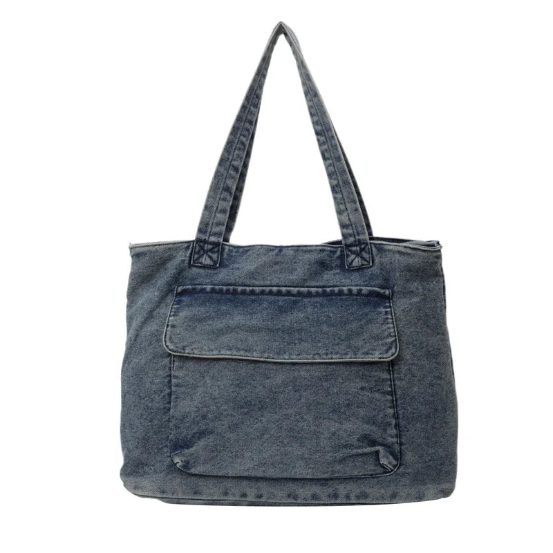 Soufree  -  Large Denim Women's Bag New Jeans Tote Bag Y2K Canvas Shoulder Bag Student Eco Bag Korean Shopper Female Purses and Handbag