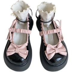 Soufree  - Lolita Sweet Bow Thick Bottom Small Cos Jk Leather Shoes Women's Summer/autumn Kawaii Loli Stage Dance Shoes