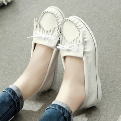 Soufree -  White Flats Loafers Shoes Women Spring Split Leather Loafers Shoes Ladies Shoes Tassels Fashion Oxford Footwear