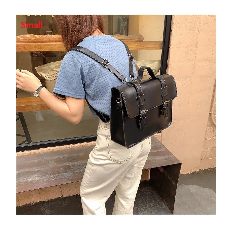 Soufree  -  Korean preppy style student school bag pu leather female messenger bags vintage multifunctional Women shoulder bag ladies Totes