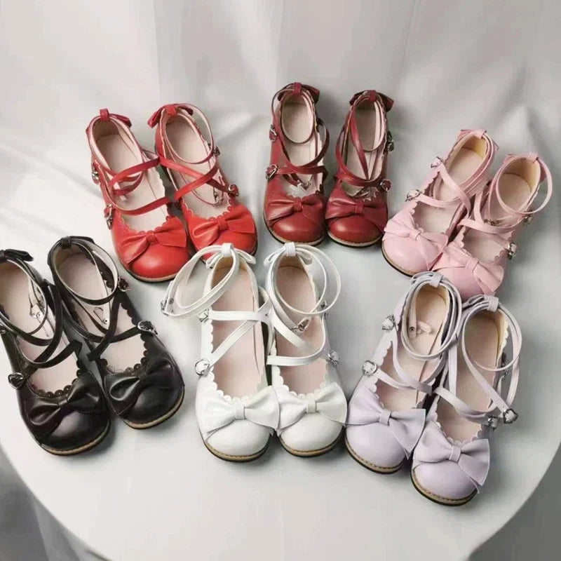 Soufree  -  Lolita Shoes Women Flats Low Round With Cross Straps Bow Cute Girls Princess Tea Party Shoes Students Lovely Shoes Size 34-41