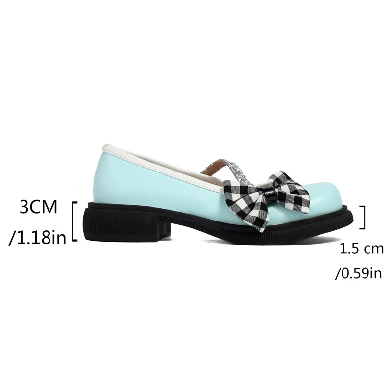 Soufree  -  Blue Pink White Lolita Style Sweet Girls Student Mary Jane Shoes Women Round Toe Platform Plaid Bow JK Uniform Flats Loafers 42