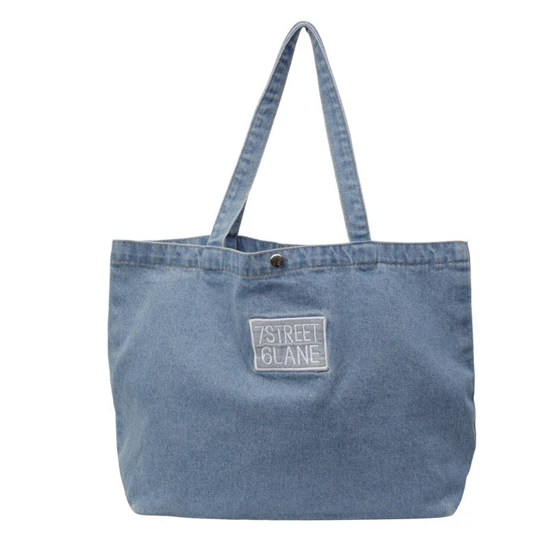 Soufree  -  Large Denim Women's Bag New Jeans Tote Bag Y2K Canvas Shoulder Bag Student Eco Bag Korean Shopper Female Purses and Handbag