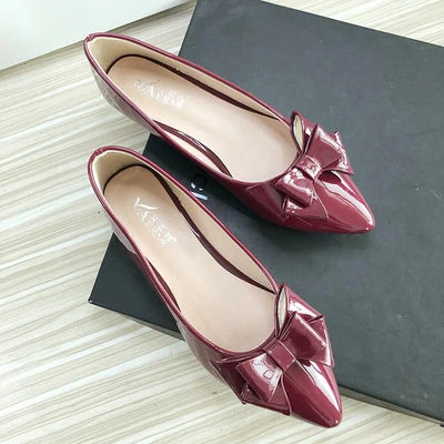 Soufree  -  Women Flats Wedding Shoes Pink Cherry Red Pointed Casual Shoes Female Summer Spring Slip on Bowknot Flat Heel Ballet Shoes 33-43