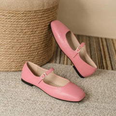 Soufree  -  Spring New Retro Women Flat Heel Shoes Fashion Square Toe Ladies Casual Mary Jane Slingback Shoes Shallow Ballerina 35-44